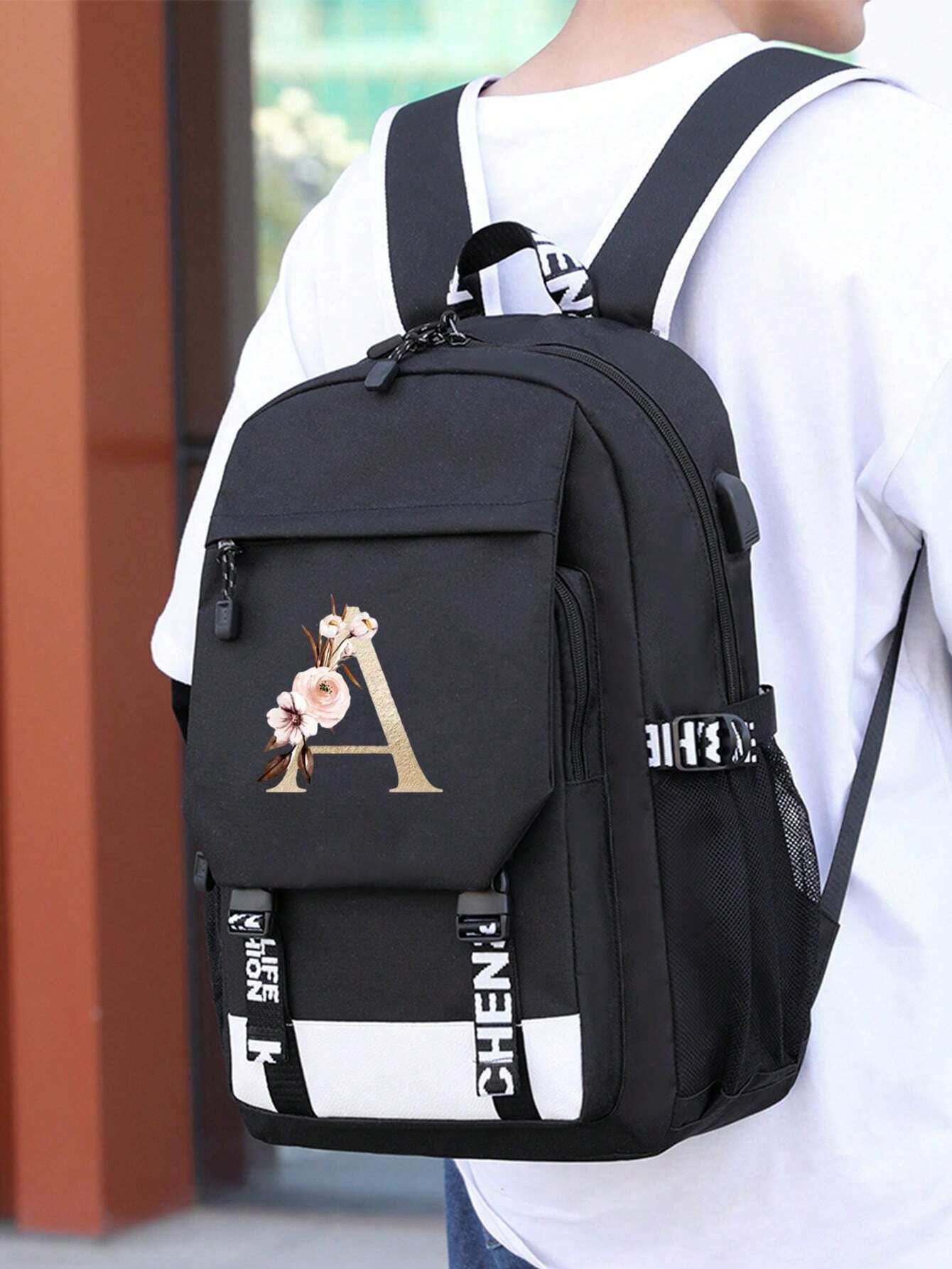 Letter Print Nylon Backpack