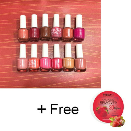 Huda Beauty Nude Nail Polish Set (6 Pcs Random Colors) With Free Nail Polish Remover