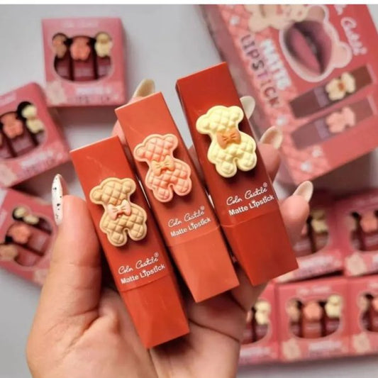 Color Castile Pack Of 3 Bear Shape Matte Lipsticks – Long-lasting, Bold & Vibrant Makeup Essential